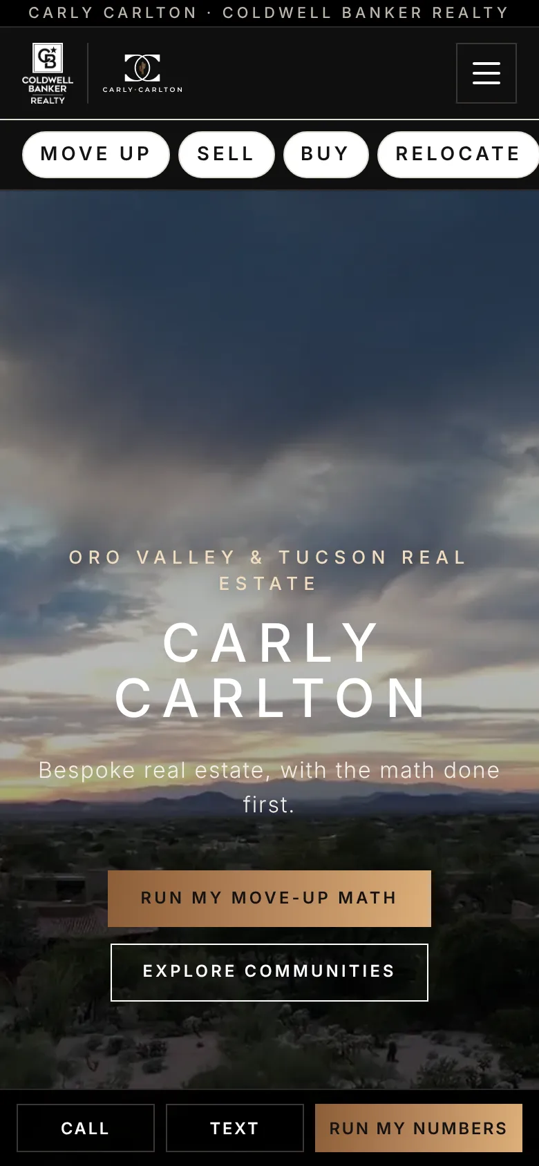 Carly Carlton's live website on a phone